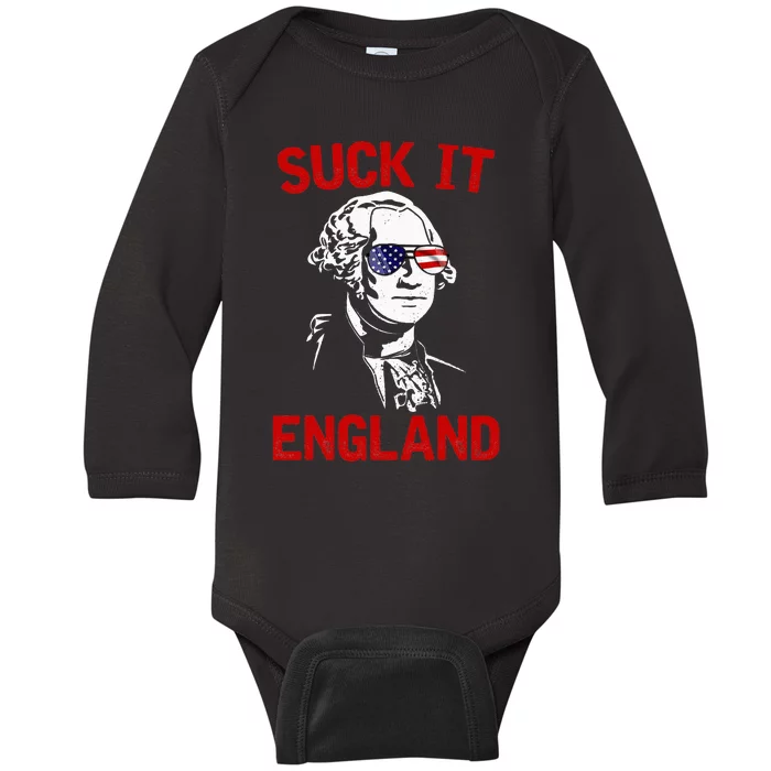 mb35 Suck It England Funny 4th of July Independence Day Baby Long Sleeve Bodysuit