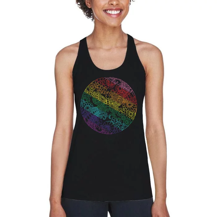 Mandala Symbol In Rainbow Colors Women's Racerback Tank