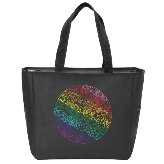 Mandala Symbol In Rainbow Colors Zip Tote Bag