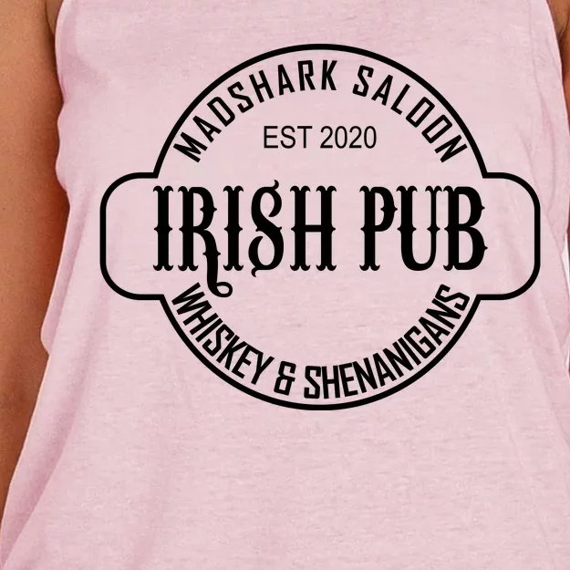 Madshark Saloon Irish Pub Whiskey & Shenanigans Women's Knotted Racerback Tank