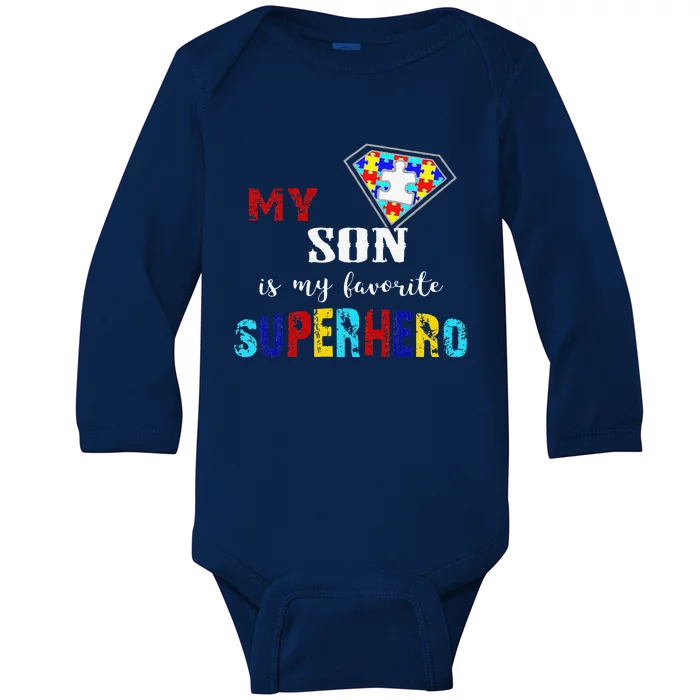 My Son Is My Favorite Superhero Autism Awareness Gift Baby Long Sleeve Bodysuit