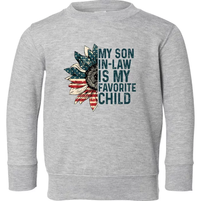 My Soninlaw Is My Favorite Retro Sunflowers Usa Flag Gift Toddler Sweatshirt