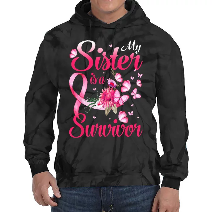 My Sister Is A Survivor Butterfly Breast Cancer Awareness Tie Dye Hoodie