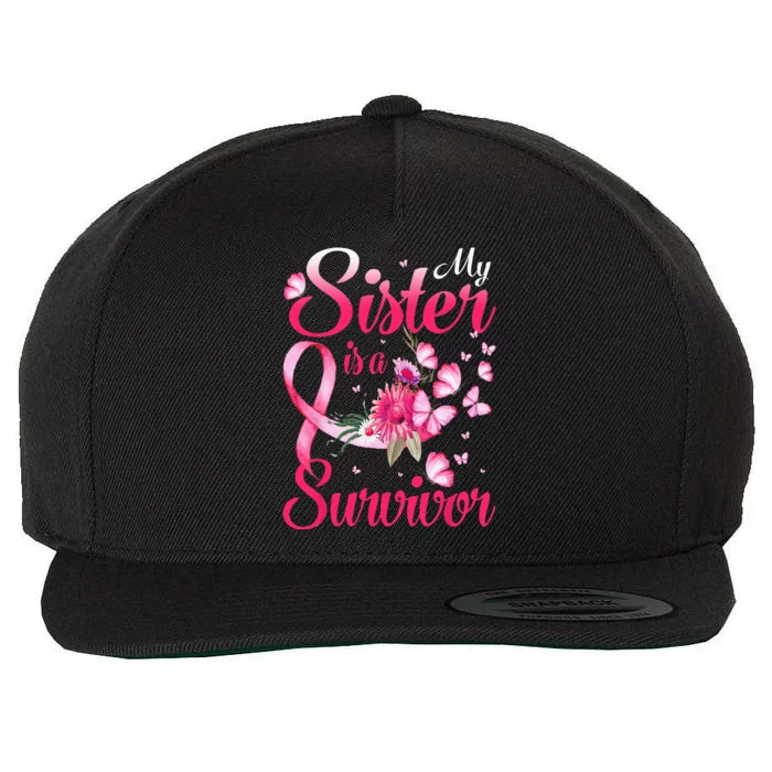 My Sister Is A Survivor Butterfly Breast Cancer Awareness Wool Snapback Cap