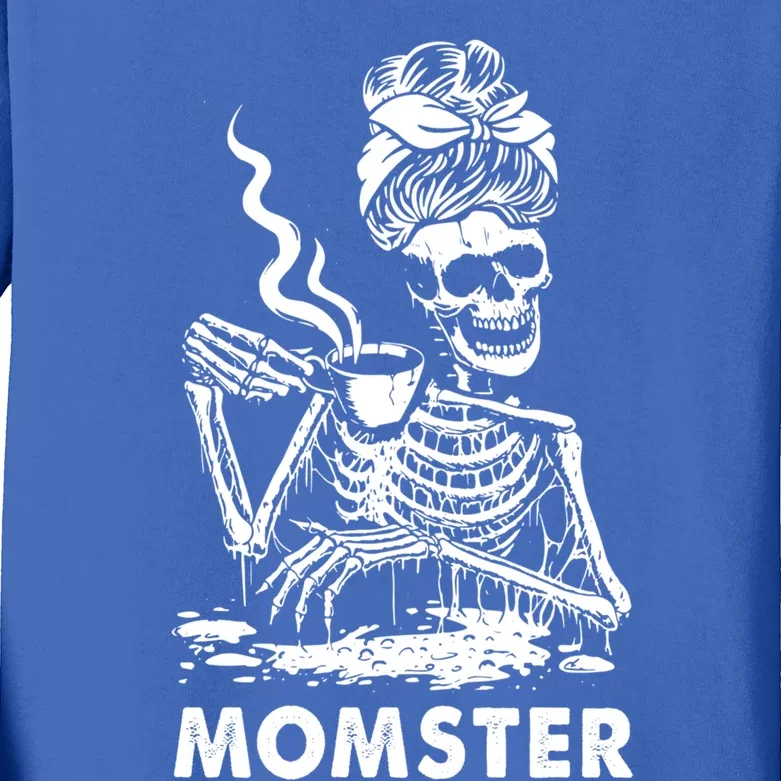 Momster Skeleton Ing Coffee Skeleton Lazy Diy Halloween Gift Kids Long Sleeve Shirt