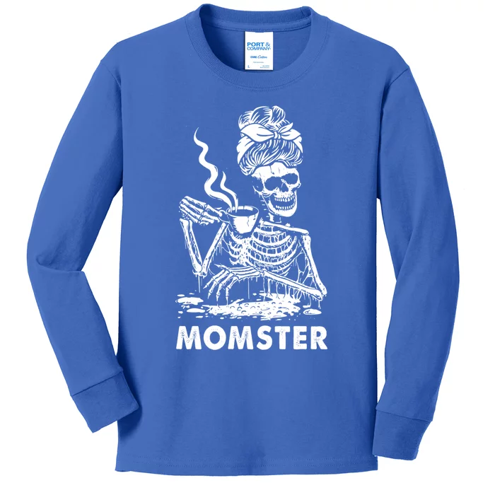 Momster Skeleton Ing Coffee Skeleton Lazy Diy Halloween Gift Kids Long Sleeve Shirt