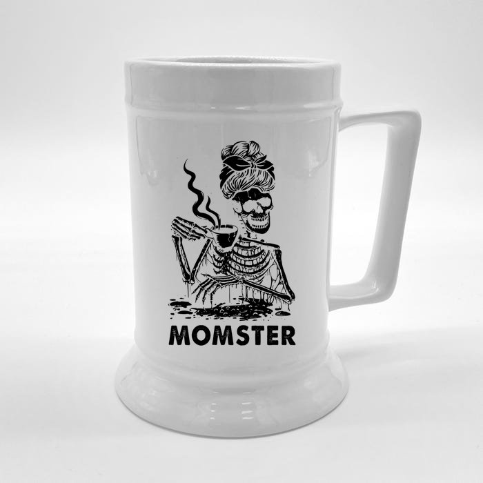 Momster Skeleton Ing Coffee Skeleton Lazy Diy Halloween Gift Front & Back Beer Stein