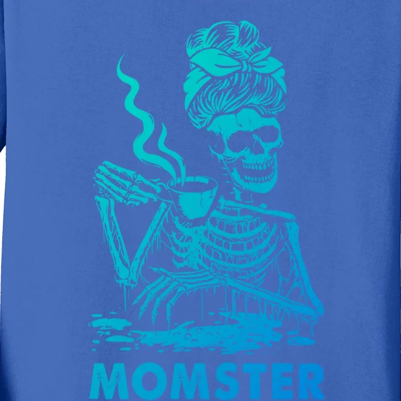 Momster Skeleton Ing Coffee Skeleton Lazy Diy Halloween Gift Kids Long Sleeve Shirt