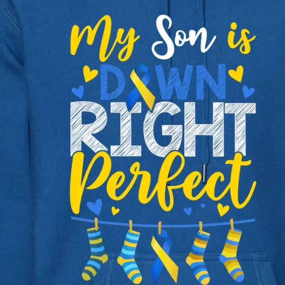 My Son Is Down Right Perfect Down Syndrome Day Awareness Cute Gift Premium Hoodie