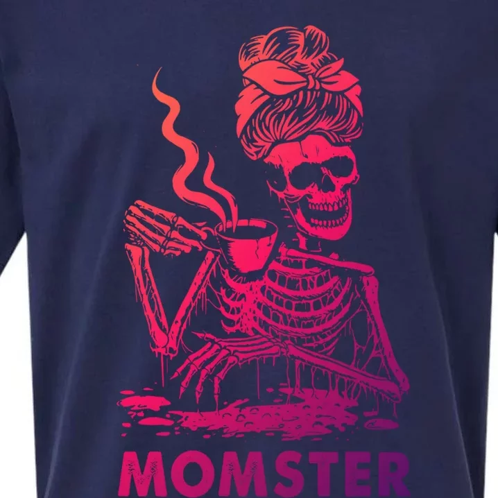 Momster Skeleton Ing Coffee Skeleton Lazy Diy Halloween Gift Sueded Cloud Jersey T-Shirt