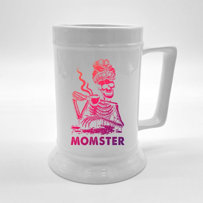 Momster Skeleton Ing Coffee Skeleton Lazy Diy Halloween Gift Front & Back Beer Stein