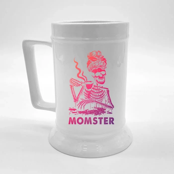 Momster Skeleton Ing Coffee Skeleton Lazy Diy Halloween Gift Front & Back Beer Stein