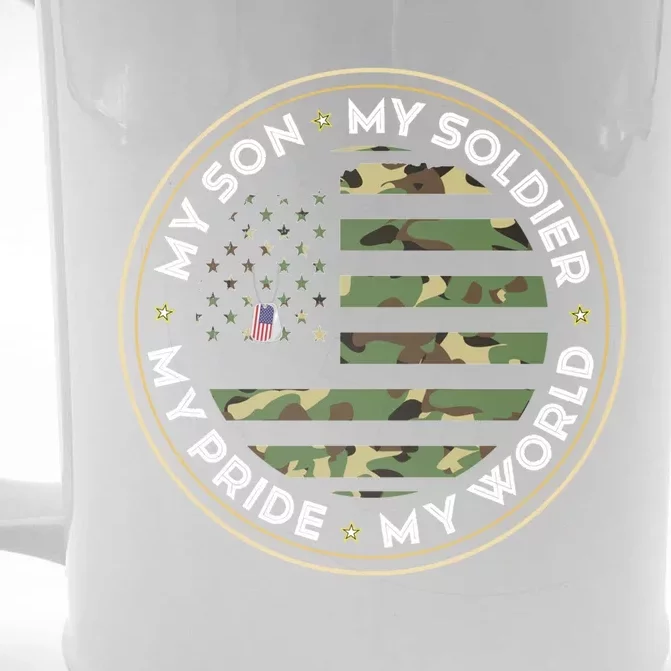 My Son Is A Soldier Hero Proud Army Mom Dad Camouflage Army Funny Gift Front & Back Beer Stein