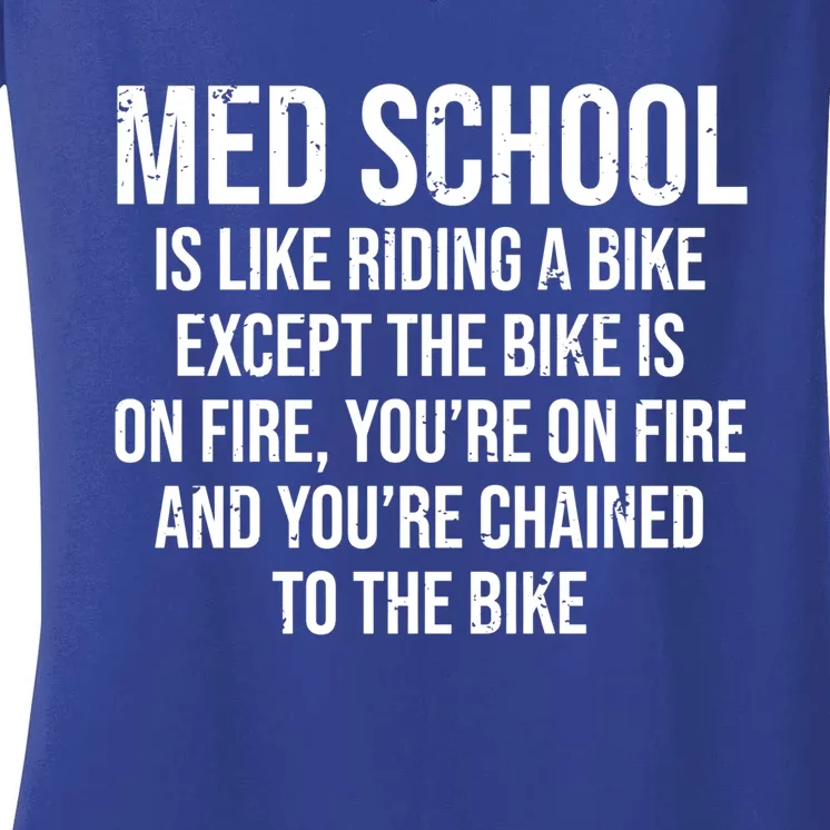 Med School Is Like Riding A Bike Fire Funny Medical Student Gift Women's V-Neck T-Shirt