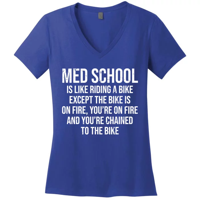 Med School Is Like Riding A Bike Fire Funny Medical Student Gift Women's V-Neck T-Shirt