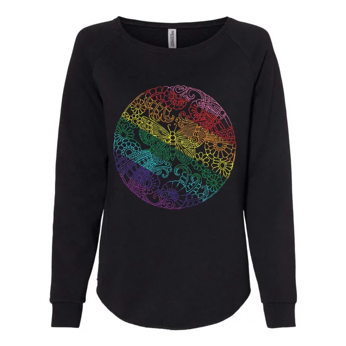 Mandala Symbol In Rainbow Womens California Wash Sweatshirt