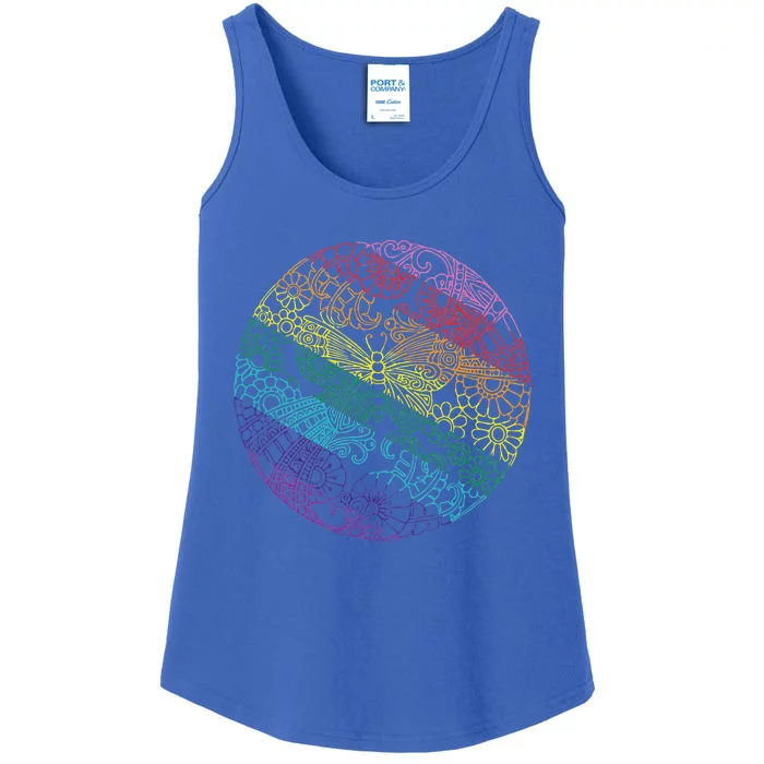 Mandala Symbol In Rainbow Ladies Essential Tank