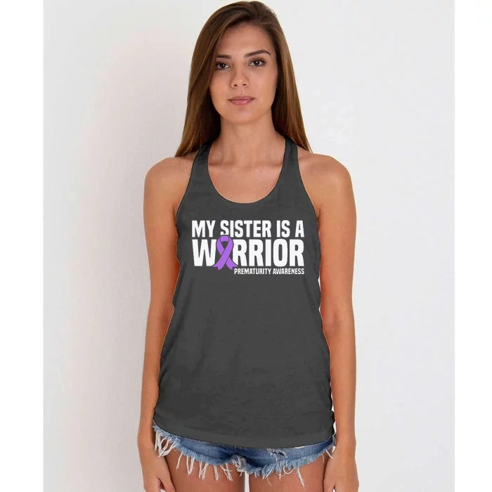 My Sister is a Warrior NICU Prematurity Awareness Women's Knotted Racerback Tank