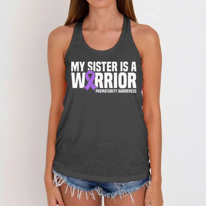 My Sister is a Warrior NICU Prematurity Awareness Women's Knotted Racerback Tank