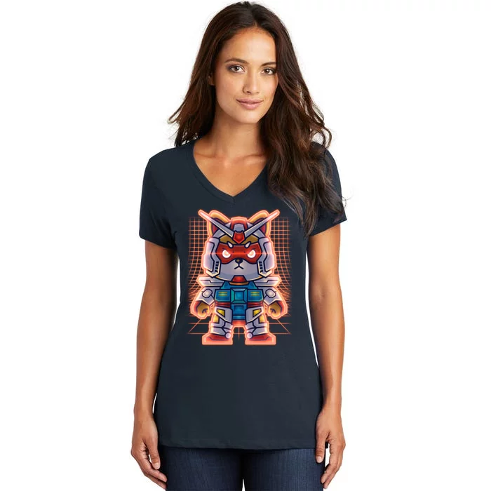 Mecha Shibi Inu Dog Robot Fighter Anime Women's V-Neck T-Shirt