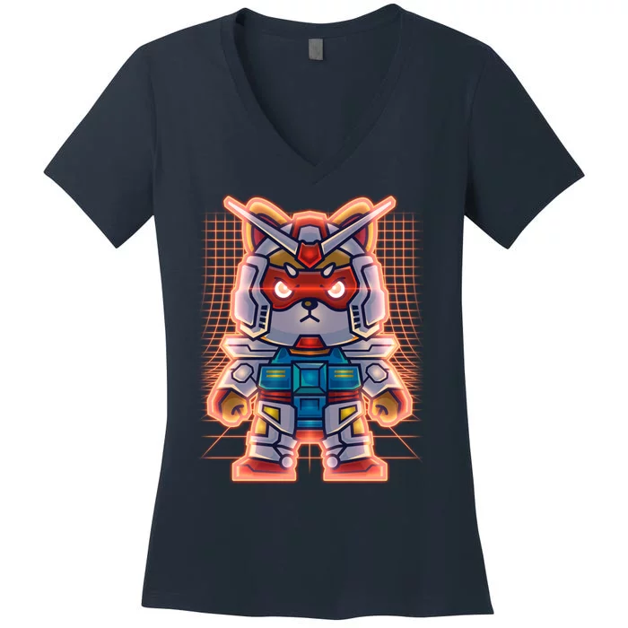 Mecha Shibi Inu Dog Robot Fighter Anime Women's V-Neck T-Shirt