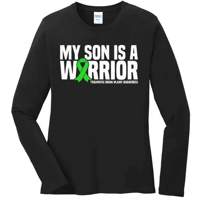 My Son Is A Warrior Traumatic Brain Injury Awareness Ladies Long Sleeve Shirt