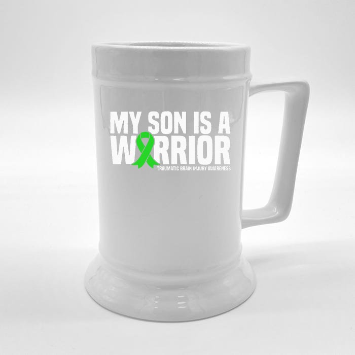 My Son Is A Warrior Traumatic Brain Injury Awareness Front & Back Beer Stein