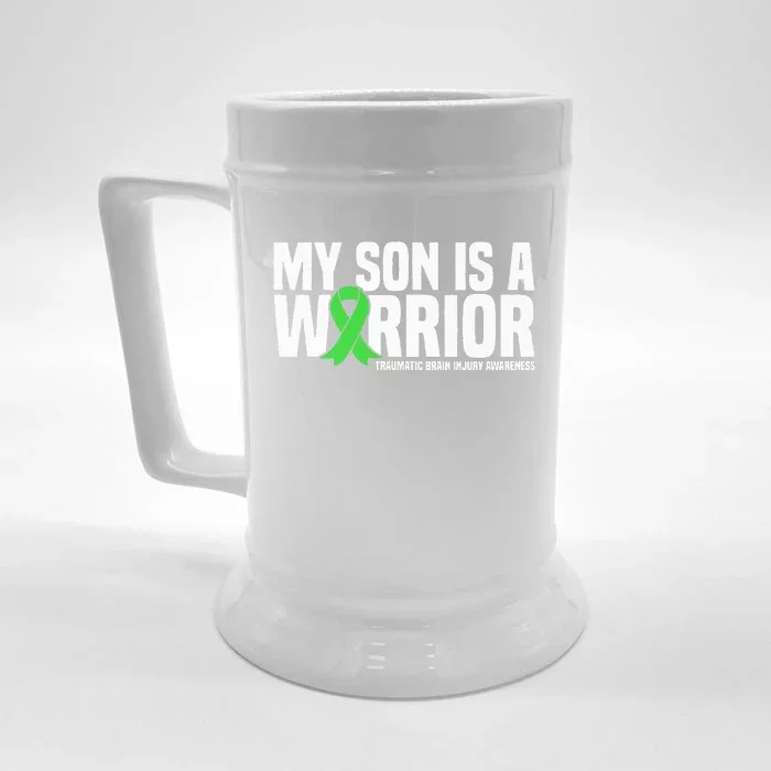 My Son Is A Warrior Traumatic Brain Injury Awareness Front & Back Beer Stein