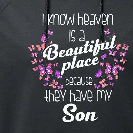 My Son Is My Guardian Angel In Heaven Grief To Son Performance Fleece Hoodie