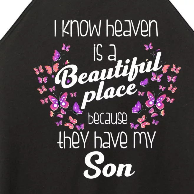 My Son Is My Guardian Angel In Heaven Grief To Son Women’s Perfect Tri Rocker Tank