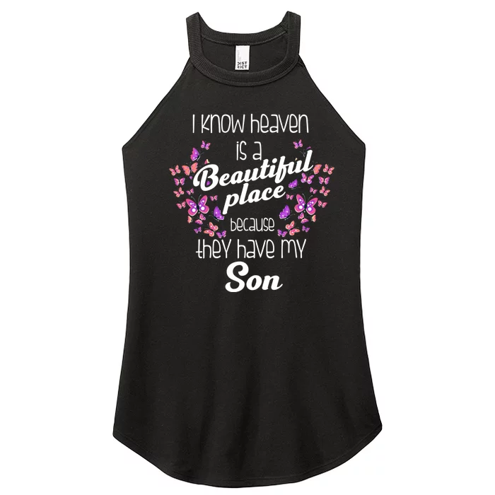 My Son Is My Guardian Angel In Heaven Grief To Son Women’s Perfect Tri Rocker Tank