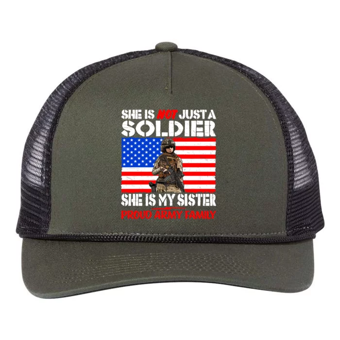 My Sister Is A Soldier Proud Army Family Funny Gift Military Sibling Cute Gift Retro Rope Trucker Hat Cap