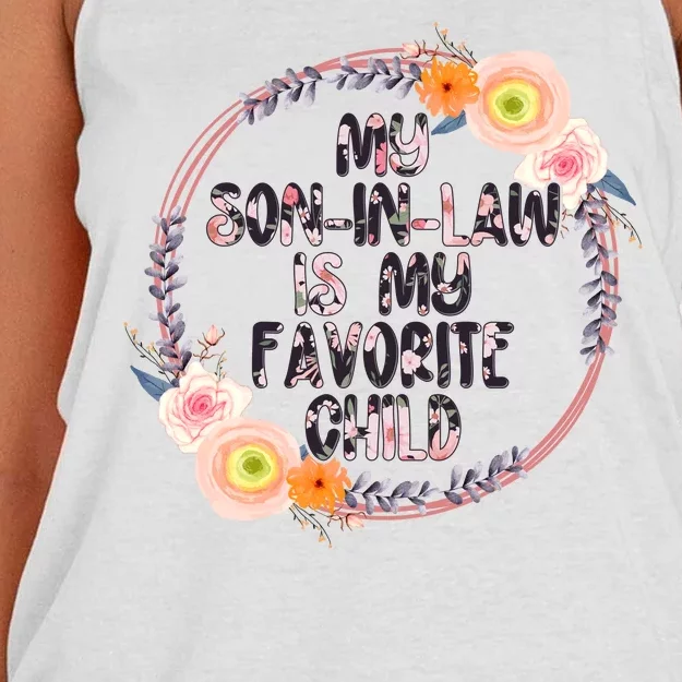 My Son In Law Is My Favorite Child Floral Flower Wreath Women's Knotted Racerback Tank