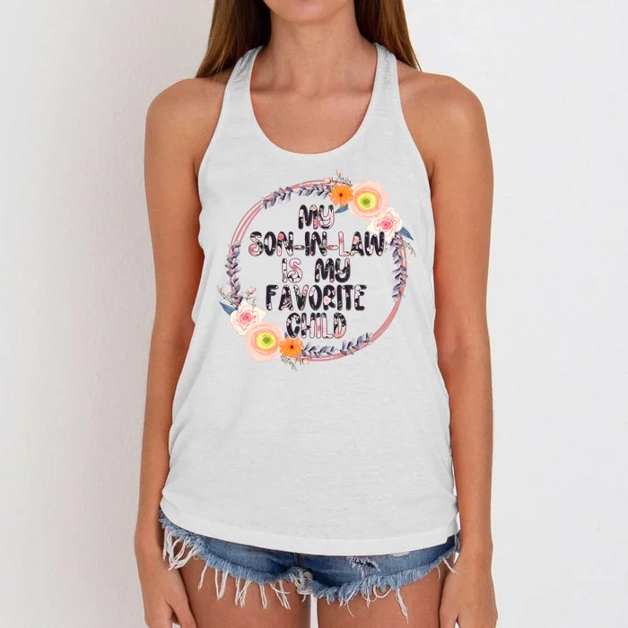 My Son In Law Is My Favorite Child Floral Flower Wreath Women's Knotted Racerback Tank