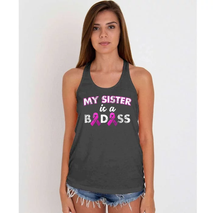 My Sister is a Badass Breast Cancer Shirt Women's Knotted Racerback Tank