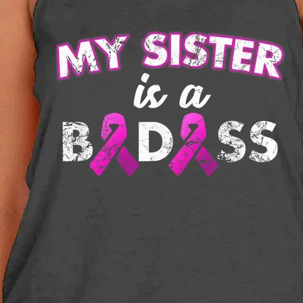 My Sister is a Badass Breast Cancer Shirt Women's Knotted Racerback Tank