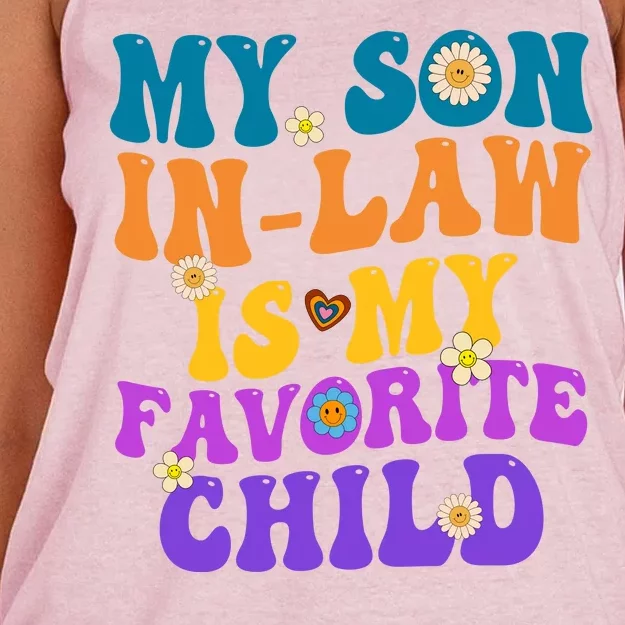 My Son In Law Is My Favorite Child Funny Family Humor Groovy Women's Knotted Racerback Tank