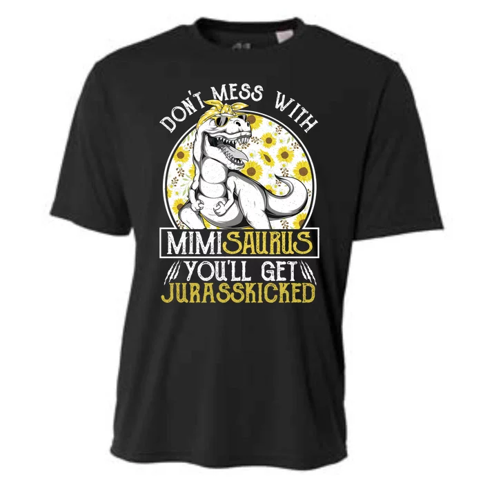 Mimi Saurus Jurasskicked Sunflower Grandma T Rex Gift Cooling Performance Crew T-Shirt