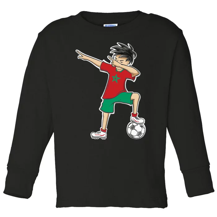 Morocco Soccer Jersey Dabbing Boy National Flag Toddler Long Sleeve Shirt