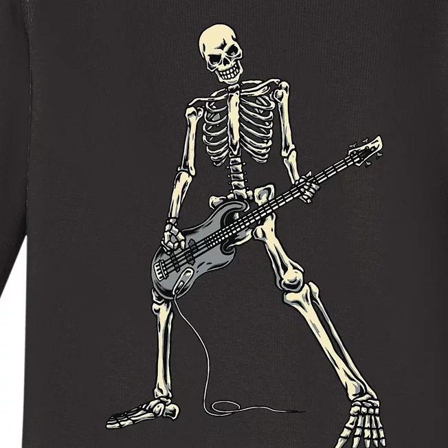 Musical Skeleton Jamming on Bass Guitar Baby Long Sleeve Bodysuit