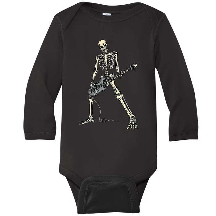 Musical Skeleton Jamming on Bass Guitar Baby Long Sleeve Bodysuit