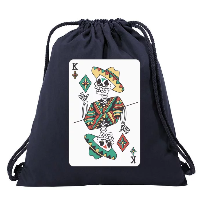 Mexican Skeleton King Card Drawstring Bag