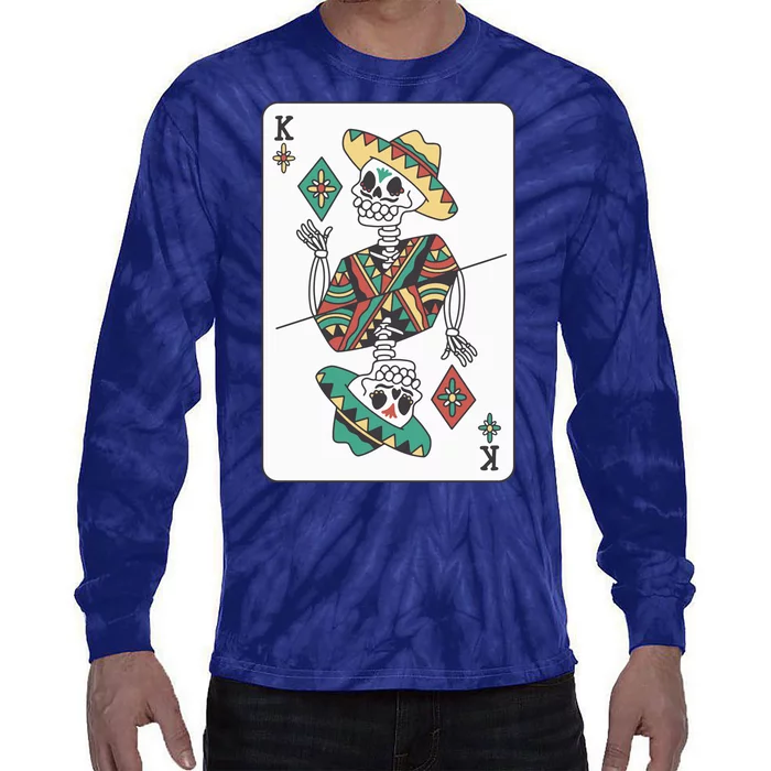 Mexican Skeleton King Card Tie-Dye Long Sleeve Shirt