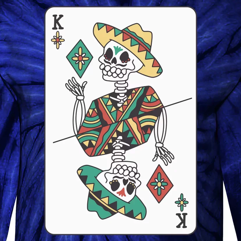 Mexican Skeleton King Card Tie-Dye Long Sleeve Shirt