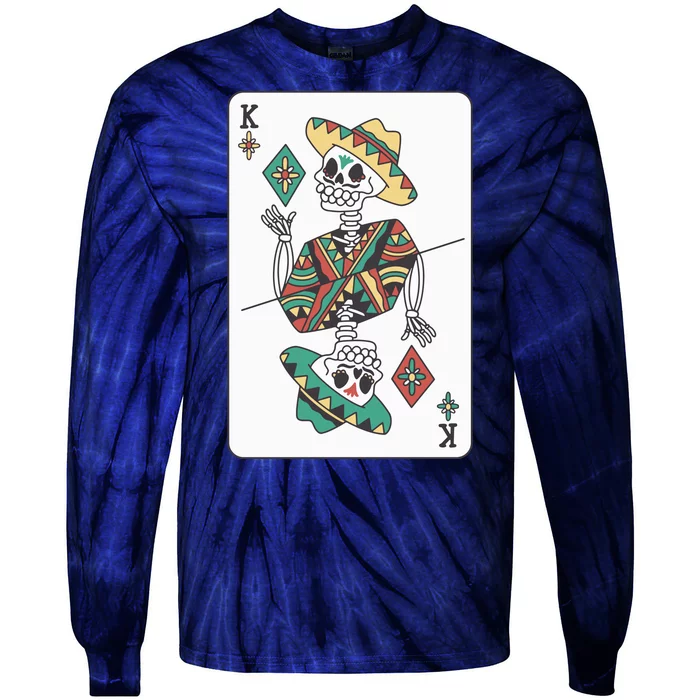 Mexican Skeleton King Card Tie-Dye Long Sleeve Shirt