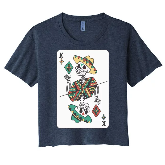 Mexican Skeleton King Card Women's Crop Top Tee