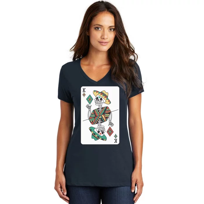 Mexican Skeleton King Card Women's V-Neck T-Shirt