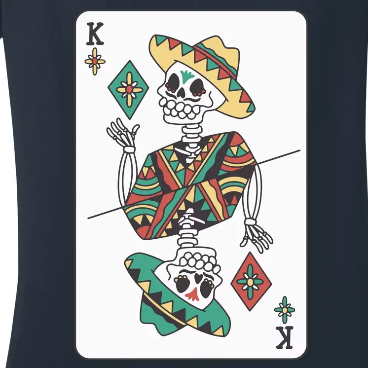 Mexican Skeleton King Card Women's V-Neck T-Shirt