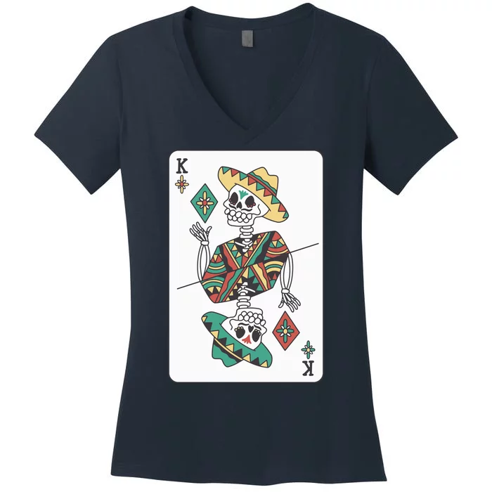 Mexican Skeleton King Card Women's V-Neck T-Shirt