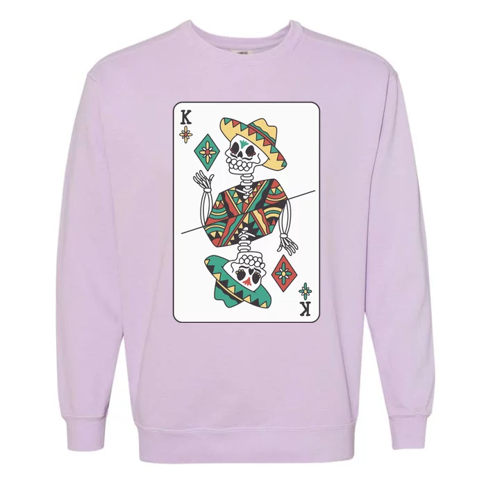 Mexican Skeleton King Card Garment-Dyed Sweatshirt